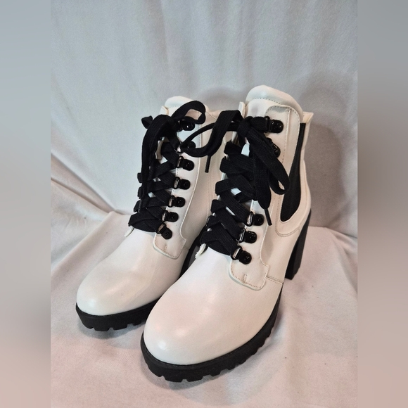 MIA White and Black Lace-Up Combat Boots - Picture 3 of 14